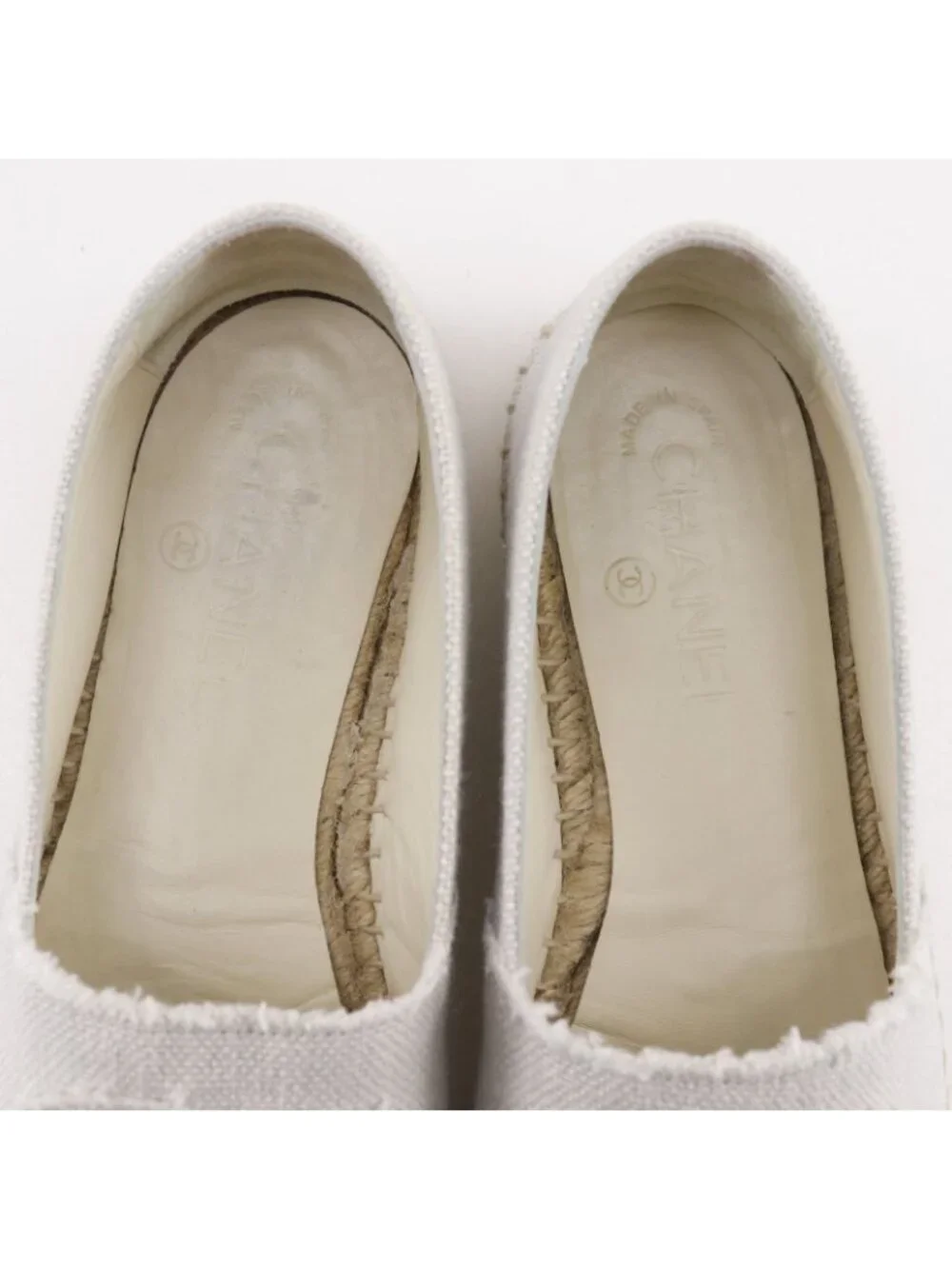 Chanel Espadrilles CC Logo Linen Off White Slip-on